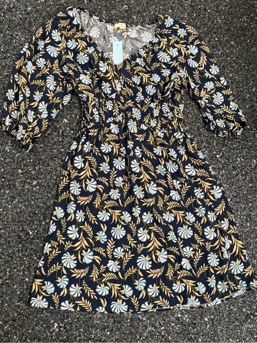 LOFT Outlet Women’s Petite Small Navy White Floral V-Neck 3/4 Sleeve Dress NWT